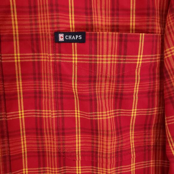 Chaps Shirt Men Extra Large Red Yellow Plaid Preppy Casual Easy Care Button Down - Picture 5 of 11